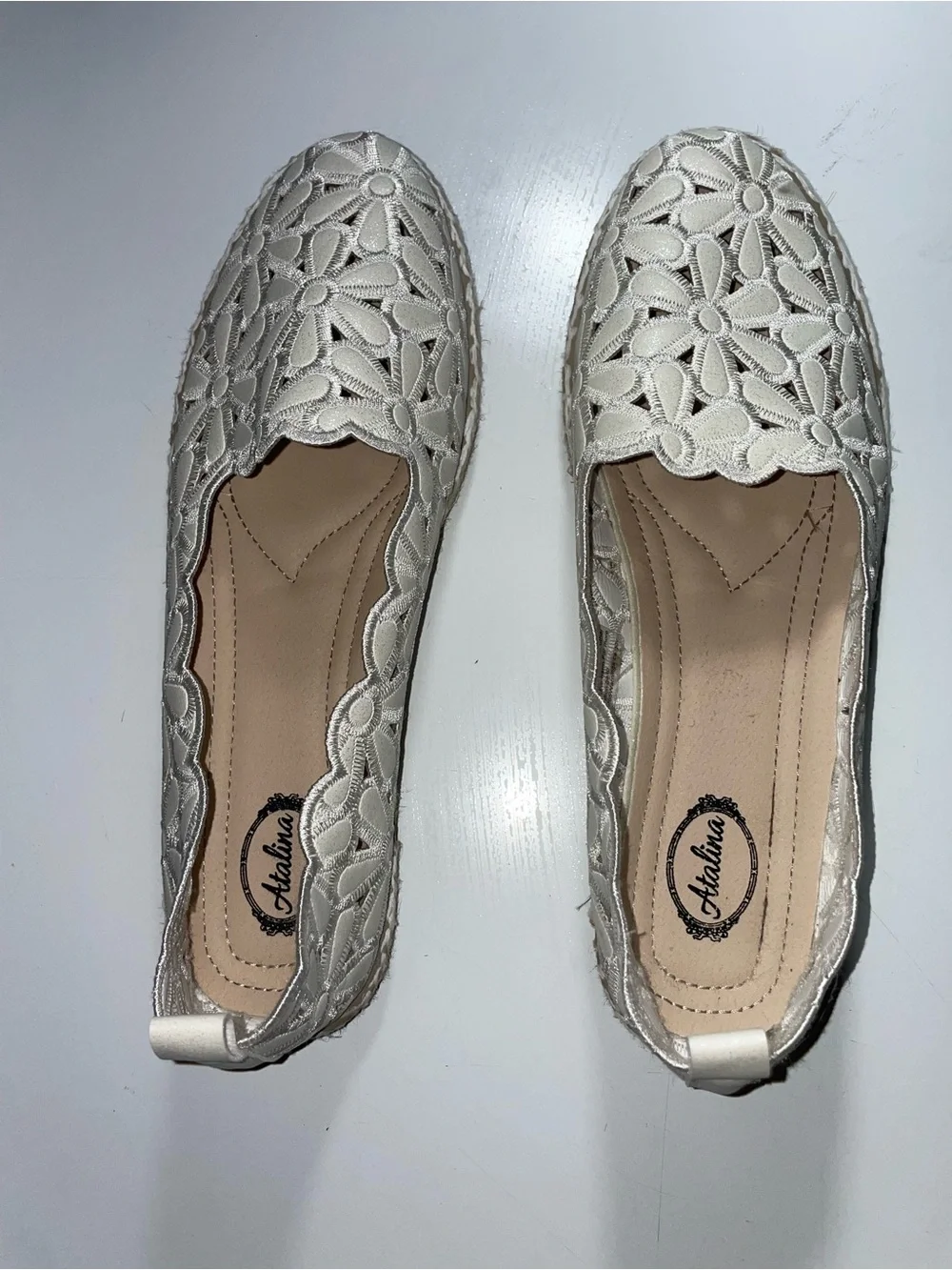 Pearl Floral Lace Espadrille Flats Wide Width 9W Comfortable Slip-On Shoes